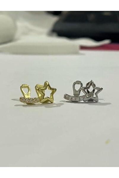 La Saade Y2k Hip Hop Gümüş Rengi İkili Taşlı Yıldızlı Tooth Grillz Gems Diş Taşı Aksesuar