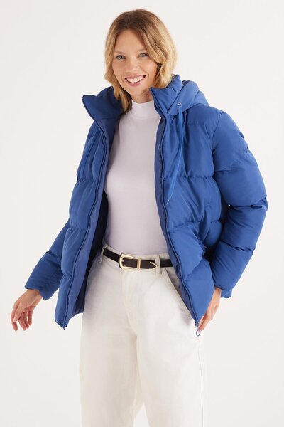 Tudors Women's Regular Fit Classic Cut Hooded Puffer Indigo Coat