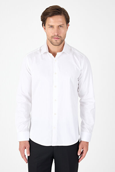 İmza White Long Sleeve Hard Collar Pocketless Slim Fit 100% Cotton Shirt 1004250266