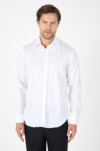 İmza Λευκό μακρυμάνικο ιταλικό πέτο χωρίς τσέπη Non Iron Slim Fit 100% βαμβακερό πουκάμισο 1004250269