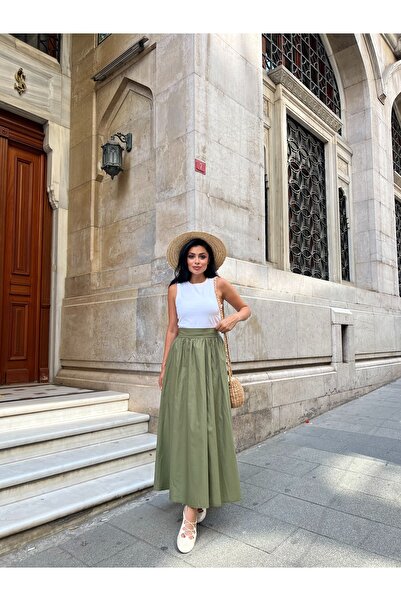 KÜÇÜĞÜM BUTİK Fusta din popelin evazată verde kaki