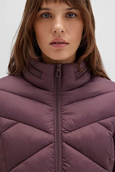 Mavi Dik Yaka Kahverengi Şişme Mont 110698-70260