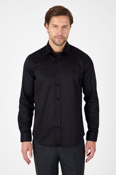 İmza Black Hard Collar Plain Classic 100% Cotton Slim Fit Shirt 1004250324