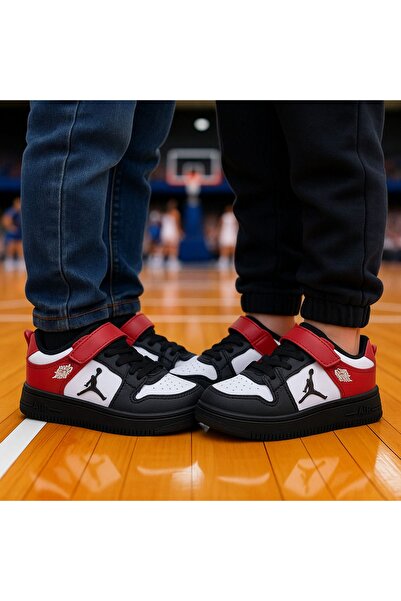 JOJO KIDS Unisex Children's Orthopedic Sole Skin Leather Sports Shoes, Basketball Shoes, Non-Slip Sole Velcro Sneaker