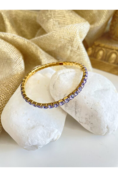 Casa D'or Jewelery Mor Renkli Zirkon Taşlı Gold Renk Lastikli 316L Çelik Bile...