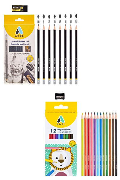 GLANCE Renkli Desen Rulo Bez Kalemlik 24 Bölmeli + Kalem Kutusu Dereceli Ve Boya Kalem Seti