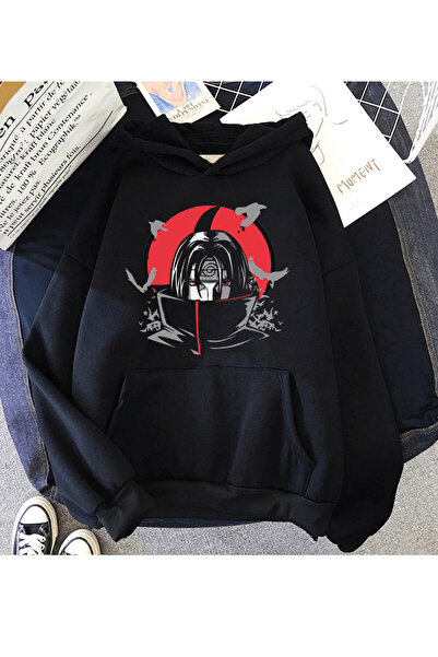 Harajuku Style Μαύρο Φούτερ με κουκούλα Άνιμε Ούτσιχα Ιτάτσι