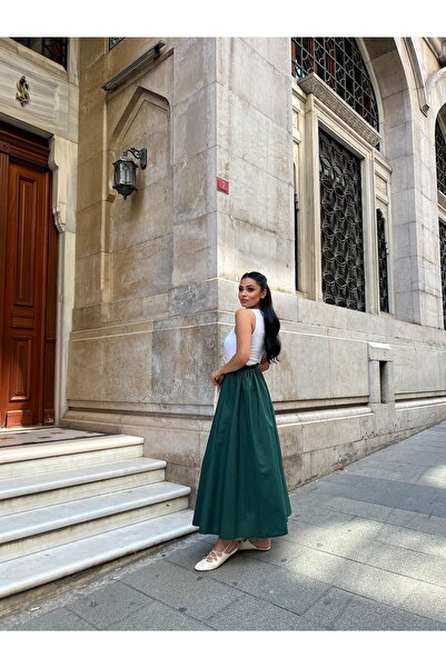 KÜÇÜĞÜM BUTİK Emerald Green Flared Poplin Skirt