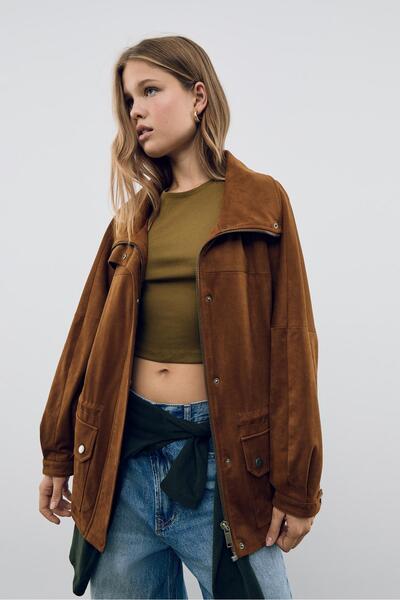 Stradivarius Medium faux suede parka
