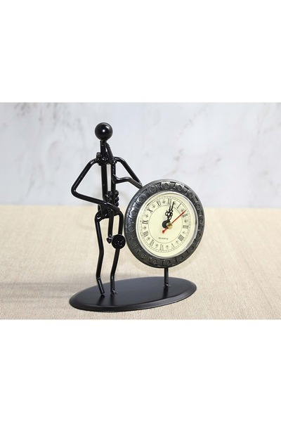 Store Metal Saatli Saksafon Çalan Müzisyen 18*14 Cm – Dekoratif Masa Üstü Saat