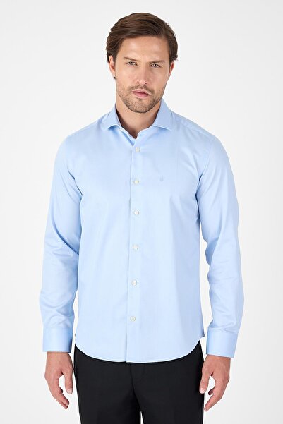 İmza Cămașă din bumbac slim fit, albastru închis, cu mânecă lungă, cu jumătate de guler italian, fără buzunare, fără călcat 1004250267