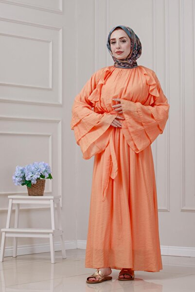 Sevitli Lora Dress with Ruffle Detail-Orange