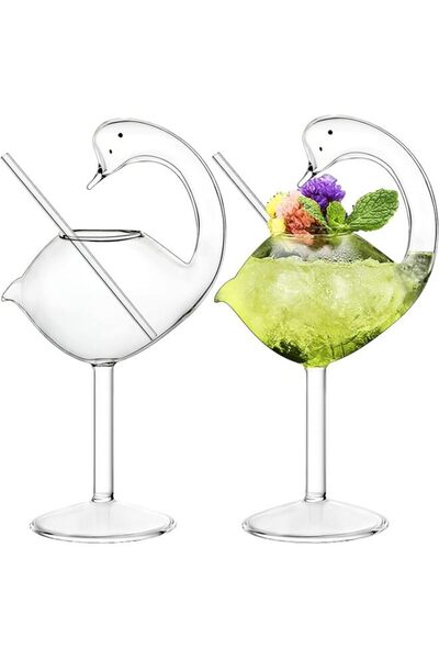 Generic Martini Glasses - Set of 2 Swan Glass 6oz Creative Drinking Glasses Wedding Gift for Juice, Martini