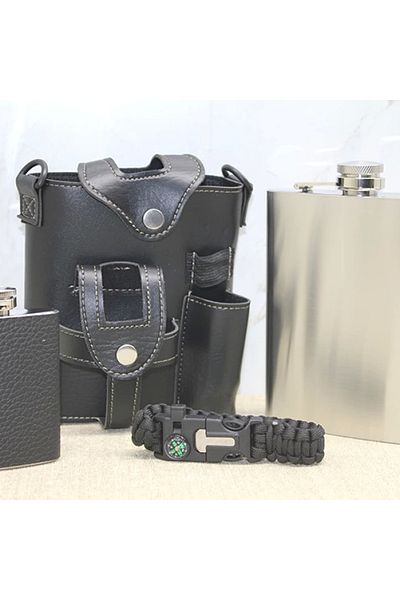 SepetBudur Leather Sheathed Flask Set Alk3929