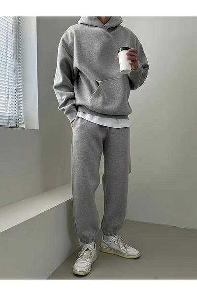 FUFLUNS Plain Basic Men's Oversize Hooded Bottom/Tope Tracksuit Set