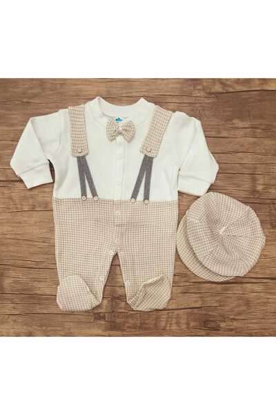 Sema BABY ANGELS FASHION PAPYONLU KASKET ŞAPKALI ERKEK TULUM 2 PARÇA %100 PAMUK
