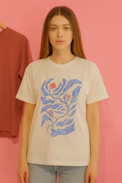 ŞIK VE MUTLU Blue Patterned T-Shirt
