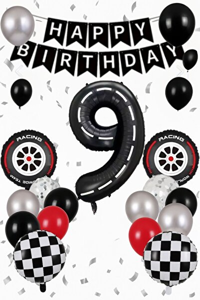 PARTİAVM Balon Seti 9 Yaş Doğum Günü Konsepti Parti Malzemeleri Yarış Teması ...