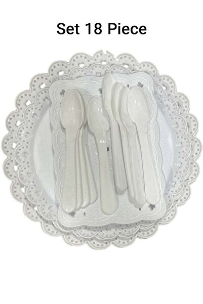 Generic 18-Piece Debossed Plastic Plate and Spoon Set Reusable Plastic Useful...