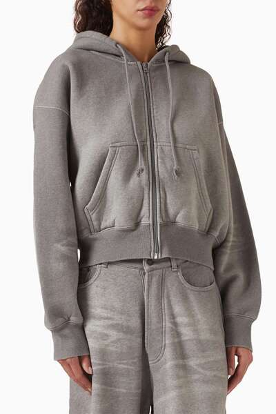 Acne Studios Kapüşonlu Cep Tüylü Hırka - Gri - %100 Pamuk Kumaş İçeriği
