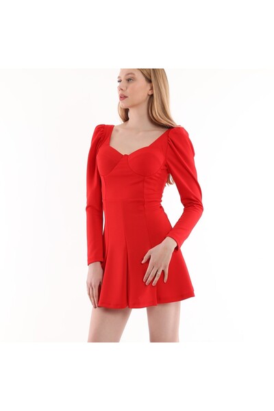 Miss Allos Women's Dress Red Mini Length Chest Low-Cut Long Sleeve Dress