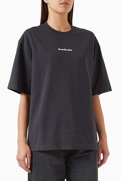 Acne Studios Black Relaxed-Fit T-Shirt - 100% Organic Cotton - Stamp Logo Detail