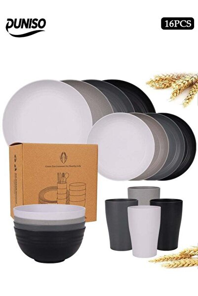 Generic 18 Pcs Wheat Straw Dinnerware Set，Includes 6 Plates, 6 Bowls, 6 Cups,...
