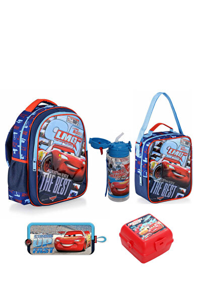 CARS Şimşek MCqueen Premium Lisanslı ilkokul Çantası + Beslenme Çantası + Kalemkutu + Suluk + Kab Set