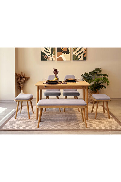 Rabi MİORA MİNİ AÇILIR MUTFAK MASA TAKIMI, KARİNA MEŞE SOHO GRİ ( 1 Masa + 2 ...