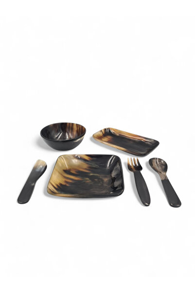 Nevi and Company Buffalo horn tableware and cutlery set