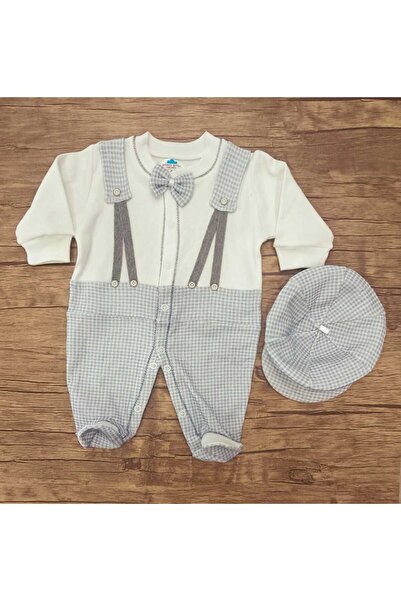 Sema BABY ANGELS FASHION PAPYONLU KASKET ŞAPKALI ERKEK TULUM 2 PARÇA %100 PAMUK