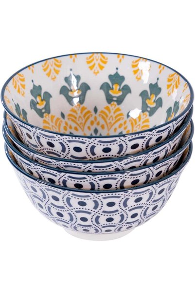 Generic Set of 4 Black Floral Ceramic Bowls – 6.25 Inch Modern Daisy Pattern ...