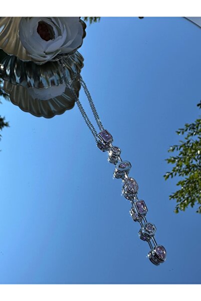onse Silver Stainless Steel Y Necklace with Pink Stone Xuping Jewelry