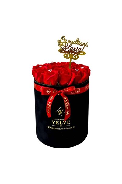 velve Aranjament Crystal, 15 trandafiri sapun, cristale, cutie catifea, toppe...