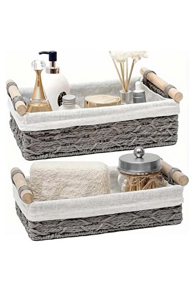 Generic 2-Pack Rectangular Woven Storage Baskets Fabric Wrapped & Washable Li...