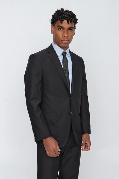 İmza Black Plain Gabardine Mono Collar 2 Buttons 6 Drop Comfort Fit Basic Suit 1001250009_001
