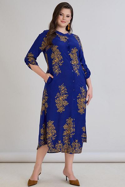 wearon tekstil Wearon Women's Fatos Pocket Detailed Woven Viscose Blue Shirt Dress
