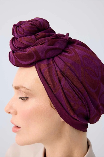 Imannoor Dama Desen Mürdüm Naia Pamuk Şal 70x200