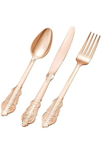 Generic 75PCS Rose Gold Plastic Silverware for 25 Guests, Heavy Duty Rose Gol...