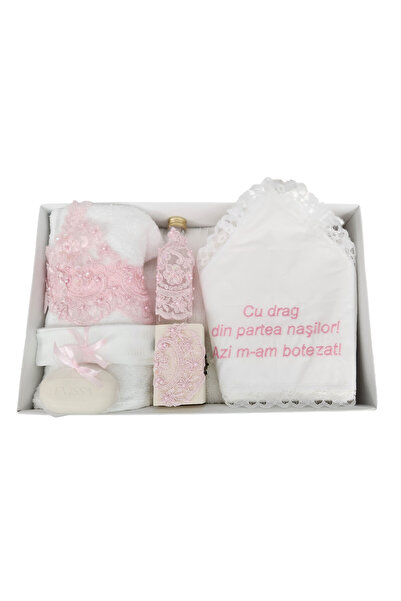 fantasialand Trusou botez fetite brodat, 7 piese, culoare roz