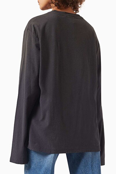Acne Studios 1996 Logo Baskılı Siyah Tişört - Pamuk Karışımı - Oversize Kesim & Yıpranmış Detaylar