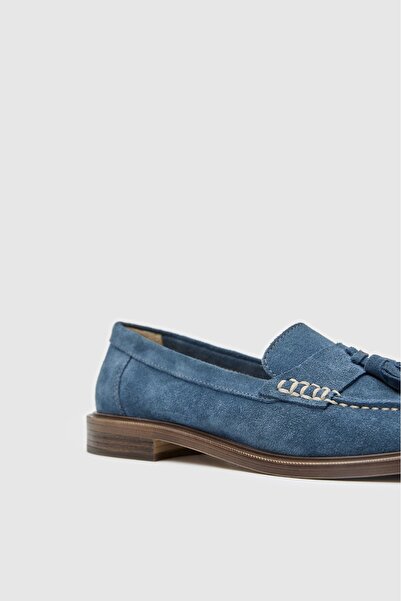 Lara Mira kot rengi hakiki süet deri püsküllü kadın Loafer ayakkabı 7700