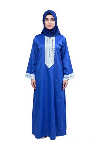 LAİN Royal blue prayer shawl with elegant white embroidery - comfort and elegance in every prayer.