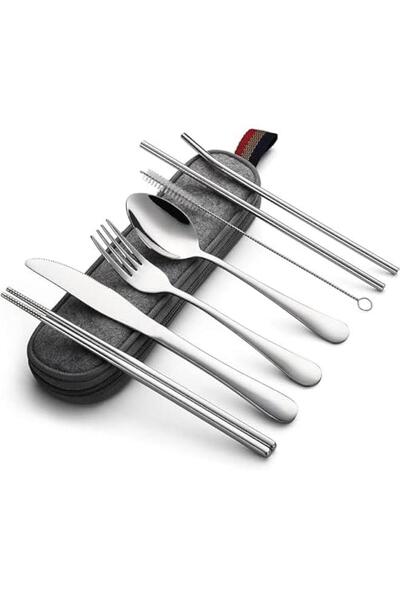Generic HOOKOR Portable Utensils, Camping School Picnic Workplace Travel Cutlery Set, 8-Piece including Kni