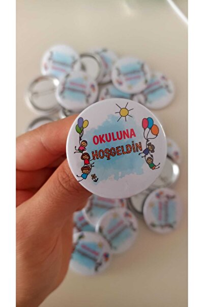 Genç Box Balon Tutan Çocuklar - Okuluna Hoş Geldin İğneli Rozet (10 ADET)