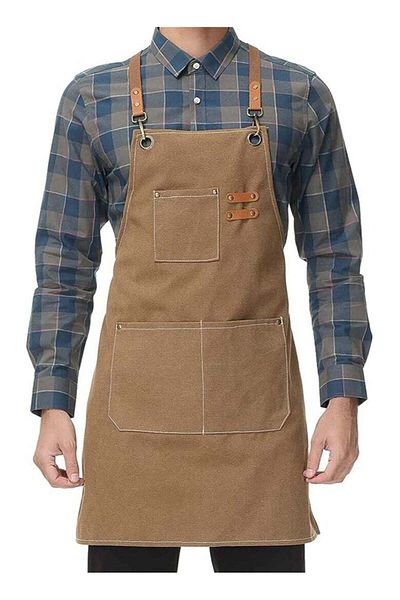 Generic Chef Apron, Cotton Canvas Cross Back Apron with Pockets for Women and Men, Adjustable Strap and Lar