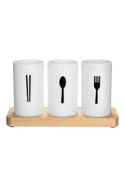 Generic AIWANTO 4-Piece Flatware Caddy With Cleaning Brush White/Beige/Black 23.5x8.5x13cm
