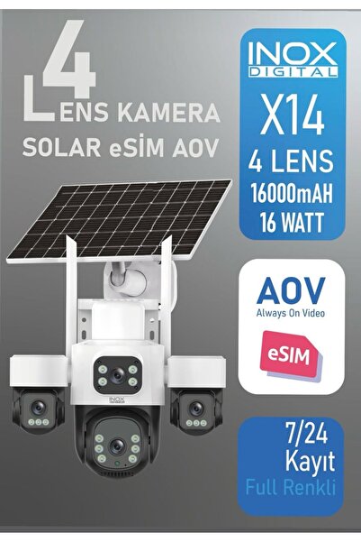 inox İNOX-X14 4 KAMERALI SOLAR PANELLİ E-SİM ÖZELLİKLİ FULL RENKLİ KAMERA (Sİ...
