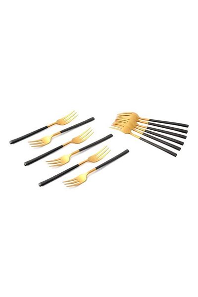 Generic Life Smile 12pcs Cutlery Set, 18/10 Stainless Steel, Flatware Set, 12pcs Cake Fork, Shiny Gold Head