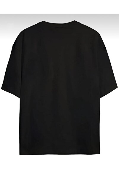 Josette Unisex Black Benige Printed Crew Neck Cotton Oversize T-shirt